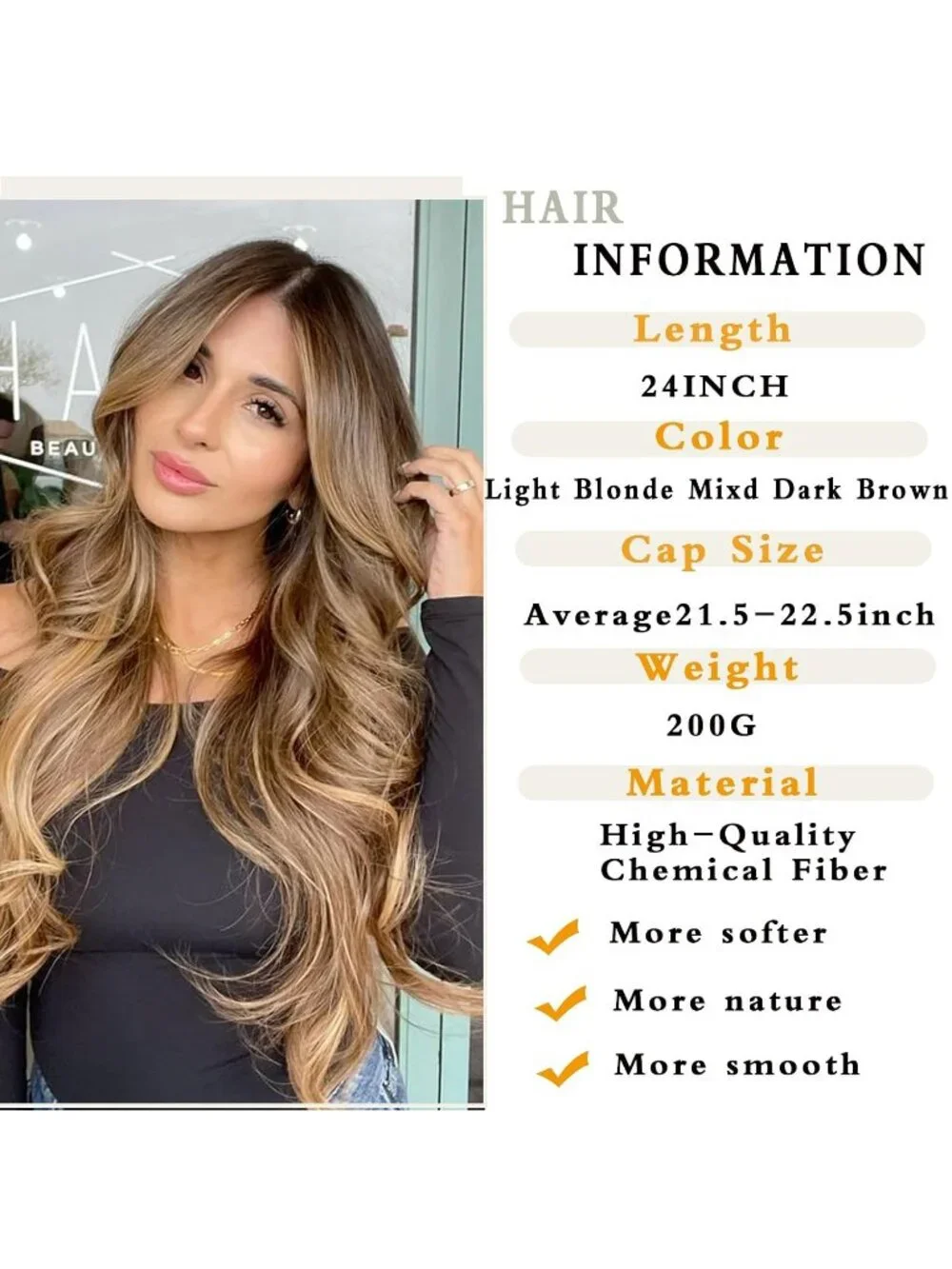 Women's Golden Brown Long Blonde Wavy Synthetic Platinum Layered Classic Wigs